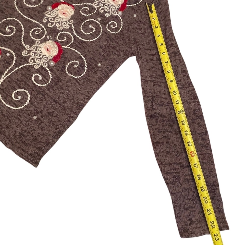 Vintage Ugly Christmas Sweater Mandala Bay Large Santa Pearls Knit Embroidered - Picture 5 of 9